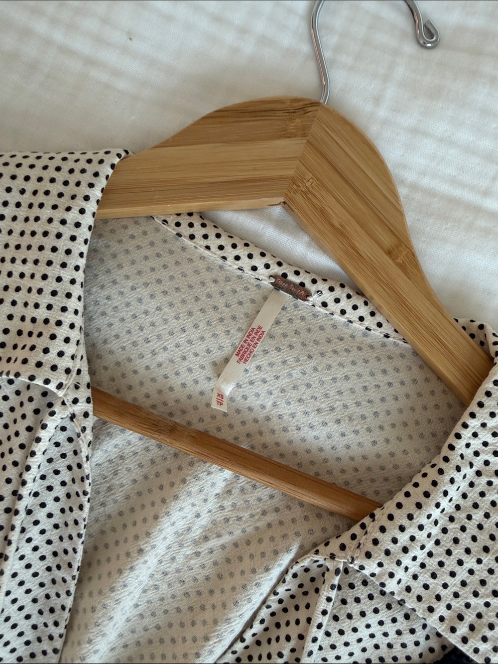Free People Polka Dot Puff Sleeve V-Neck Dress in Cream and Black - Picture 4 of 5
